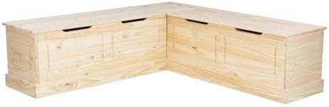 Linon Troyin Rustic Backless Corner Nook with Storage in Solid Unfinished Pine