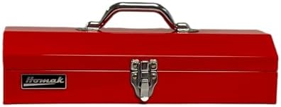 Homak Tool Box, 16" Portable Steel Small Tool Box with Metal Latch Closure & Plastic Handle, Multi-Purpose Heavy Duty Toolbox, Red