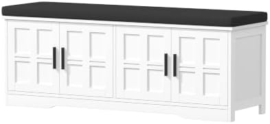Akxomel 47.2" Shoe Storage Bench 4 Doors Wooden Entryway Bench White