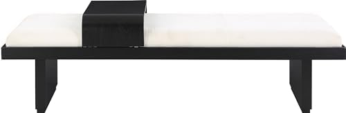 Meridian Furniture 22014Cream Arlington Collection Mid-Century Modern Bench with Soft Cream Chenille Fabric, Rich Black Finish, Solid Wood, Sliding Wooden Tray, 65" W x 26" D x 19.5" H, Cream