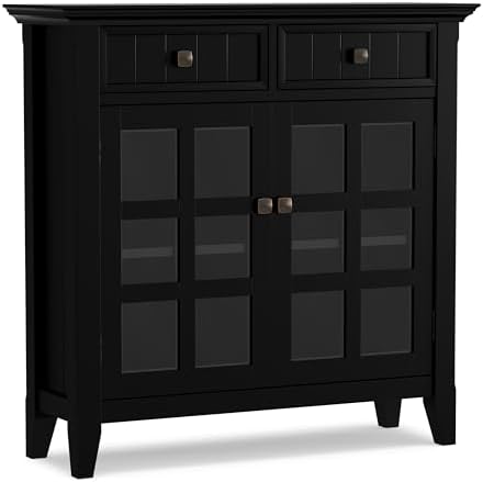 SIMPLIHOME Acadian 2-Seater Storage Bench and Cabinet Set in Black