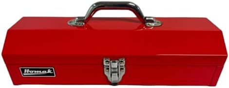 Homak Tool Box, 16" Portable Steel Small Tool Box with Metal Latch Closure & Plastic Handle, Multi-Purpose Heavy Duty Toolbox, Red