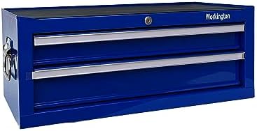 Workington Industrial 2 Drawers Portable Metal Intermediate Box, 26" Middle Tool Chest Cabinet with Ball Bearing Drawer Slides, Steel Tool Storage Box Organizer 4008 Blue
