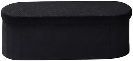 VEVOR Oval Storage Ottoman Bench, Foldable Teddy Fleece End of Bed Bench, Folding Upholstered Bed Ottoman Chest with Large Storage Space, Supports 660 lbs, for Living Room, Bedroom, Entryway, Black