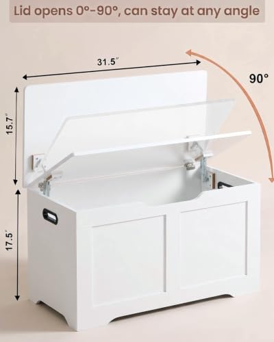 Timberer 31.5" Storage Chest with 2 Safety Hinges, Wooden Storage Trunk
