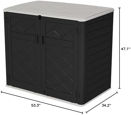 HOMSPARK Storage Shed Weather Resistance, Multi-Purpose Outdoor Storage Cabinet for Backyards and Patios, Horizontal Storage Shed for Lawnmower, Patio Accessories (Black & White, Large - 48 cu.ft)