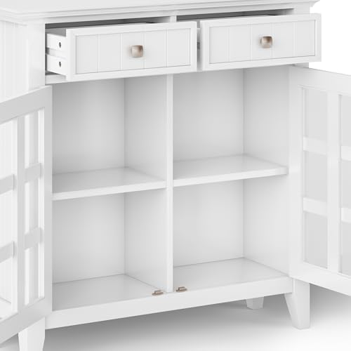 SIMPLIHOME Acadian Storage Bench and Cabinet Set in White