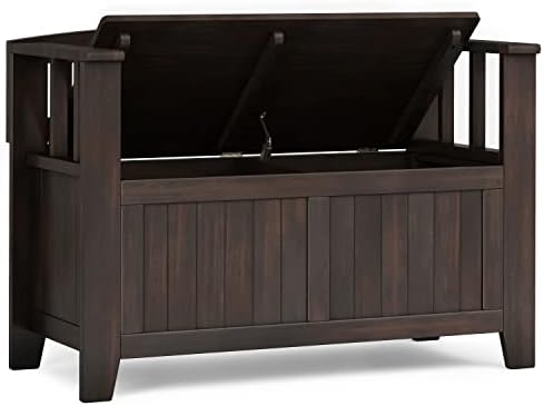 SIMPLIHOME Acadian Storage Bench and Shoe Cabinet Set in Brunette Brown
