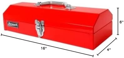 Homak Tool Box, 16" Portable Steel Small Tool Box with Metal Latch Closure & Plastic Handle, Multi-Purpose Heavy Duty Toolbox, Red