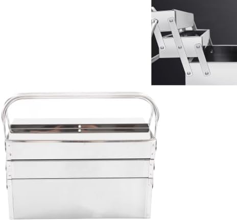 3 Tier Stainless Steel Tool Box Portable Folding Cantilever Tool Storage Organizer with 5 Trays Metal Toolbox for Home Garage Auto Repair Workshop Storage