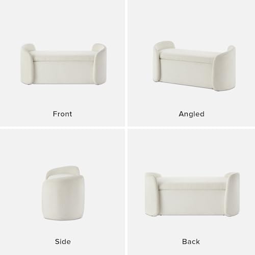 mopio Sophie 51" Ottoman Storage Bench, Entryway and Window Seating, End of Bed Curved Stool for King & Queen Bed, Storage Chest for Bedroom (Pearl White Boucle)