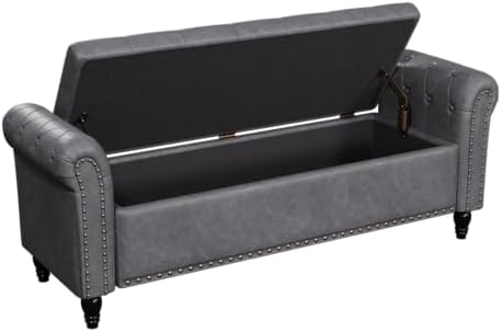 FiveWillowise 65" Bedroom Bench, End of Bed Bench with Storage, Gray
