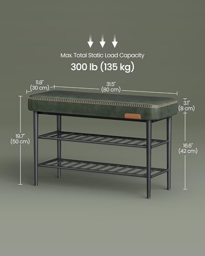 VASAGLE Shoe Bench, Synthetic Leather with Stitching, Loads 300 lb