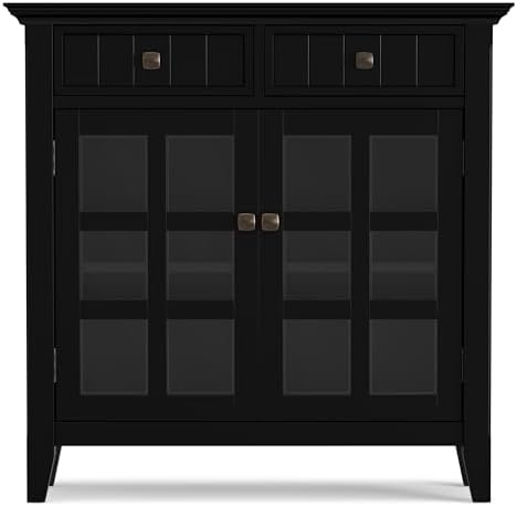 SIMPLIHOME Acadian 2-Seater Storage Bench and Cabinet Set in Black