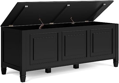 SIMPLIHOME Connaught 51" Wide Solid Wood Trunk Bench in Black