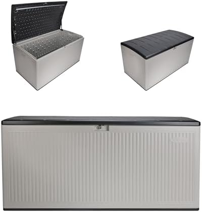 Suncast XL Deck Box, 160 Gal, Resin Reeded, Lockable, Iron Ore, French Gray