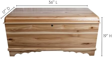 Rustic Red Door Co. Cedar Hope Chest with Waterfall Top, Amish Made Wooden Storage Trunk Box for Bedroom, Blanket, Clothes, Anti-Slam Hinges and Lock, 36", Rustic Hickory Wood, Natural Stain