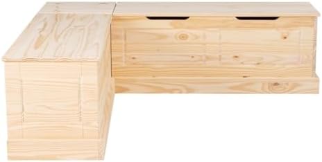 Linon Troyin Rustic Backless Corner Nook with Storage in Solid Unfinished Pine