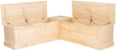 Linon Troyin Rustic Backless Corner Nook with Storage in Solid Unfinished Pine