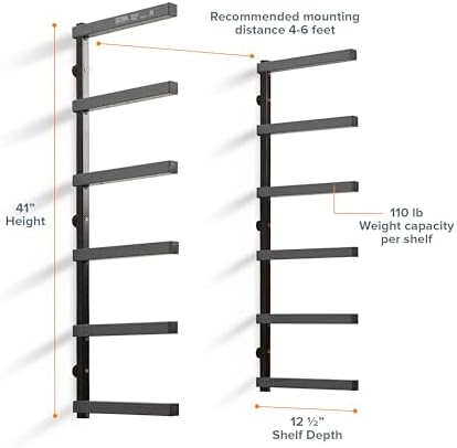 BORA Wood Rack, 6-Level Wall Mount Lumber Storage Rack for Wood Storage