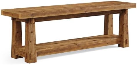 Solid Wood Entryway Bench, 55" Rustic Bench Seat with Shoe Storage, 350 LB