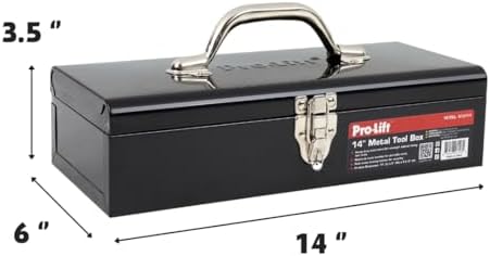 Pro-Lift Steel Tool Box – 14-inch Metal Toolbox Portable with Handle – Heavy Duty Metal Latch Closure Small Carry Storage Box Tools Organizer
