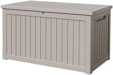 230 Gal Outdoor Storage Box, Lockable Waterproof Resin Deck Box w/Handles