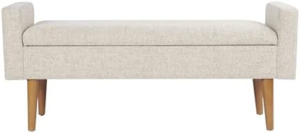 HomePop Fulton 48" Storage Bench - Textured Cream Fabric