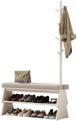 Coat Rack with Shoe Storage, Shoe Rack with 8 Hook, White