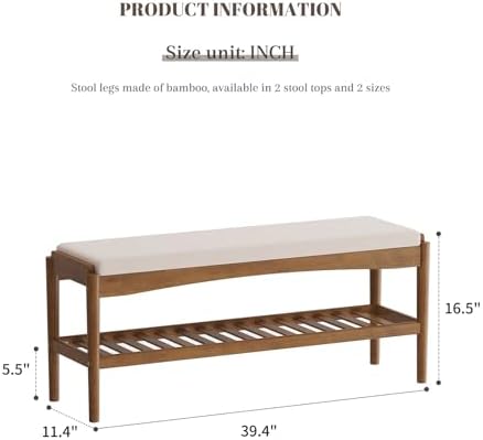 STDDRE Shoe Bench Entryway Bamboo 2-Tier Shoe Rack with Cushion Padded Seat Shoe Bench Organizer Stable for Entry, Hallway, Living Room, Bedroom, Closet (39.4 * 11.4 * 16.5IN, Brown-Beige)