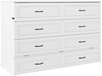 AFI, Alpine Queen Wood Murphy Bed Chest with 6" Mattress, Storage Drawer & Built-in USB Charger, White
