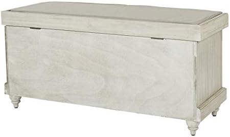 OSP Home Furnishings Dover Coastal Lift-Top Storage Bench with Shutter Face Styling, White Wash Finish with Off-White Fabric Cushion