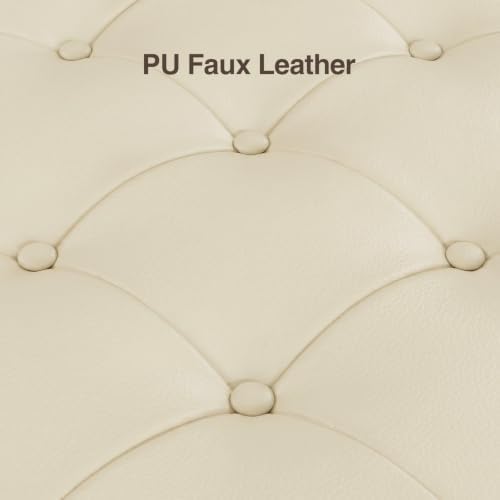 60" Storage Ottoman Bench, Faux Leather Upholstered Bed Bench, Cream White