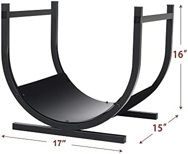 PHI VILLA 17 Inches Small Indoor/Outdoor Firewood Log Rack Log Hoop Bin Log Carrier for Firewood with Scrolls Fireplace Accessories,Decorative Black