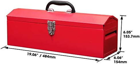 BIG RED TB101 Torin 19" Hip Roof Style Portable Steel Tool Box with Metal Latch Closure and Removable Storage Tray, Red, 19.1" x 6.1" x 6.5"