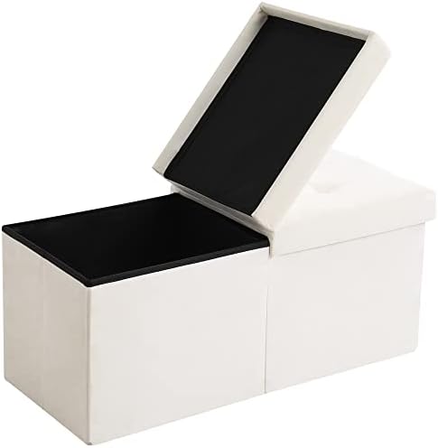 Storage Ottoman Bench Foldable Footrest Foot Stool, 30" Velvet Cream