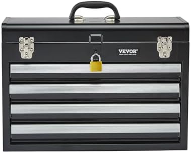 VEVOR Metal Tool Box, 20.5-inch, Portable Metal Tool Box with 4 Drawers, Small Tool Chest with EVA Liners, Ball Bearing Slide Drawers Locking & Powder Coated Finish, Multi-Function Tool Organizer