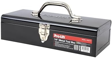 Pro-Lift Steel Tool Box – 14-inch Metal Toolbox Portable with Handle – Heavy Duty Metal Latch Closure Small Carry Storage Box Tools Organizer