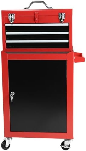 Henf 3-Drawer Rolling Tool Storage Cabinet with Detachable Top Tool Box, Liner, Adjustable Shelf, Wheels - Mobile Steel Organizer for Garage, Warehouse, Workshop, Repair Shop