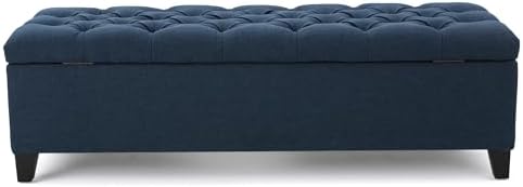 Fabric Storage Ottoman Bench, 51" Navy Blue Storage Bench End of Bed, Entryway Bedroom Benchs with Safety Hinges, Button Tufted Ottoman with Storage for Living Room, Entryway and Hallway