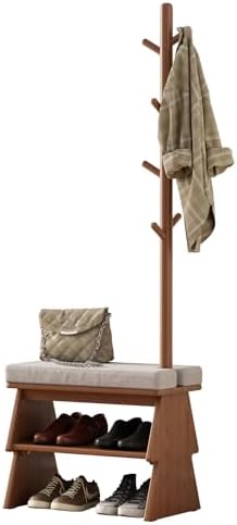 Coat Rack with Shoe Storage, Shoe Rack with 8 Hook, Walnut