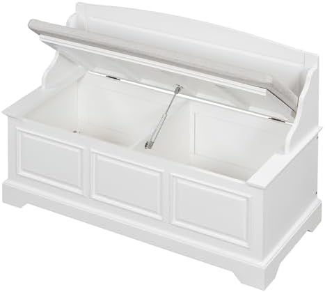 LUMISOL Shoe Storage Bench with Seating, 41.7” Farmhouse Entryway Bench with Cushion and Hidden Storage, Upholstered Storage Ottoman for Living Room, Entryway, Bedroom, White
