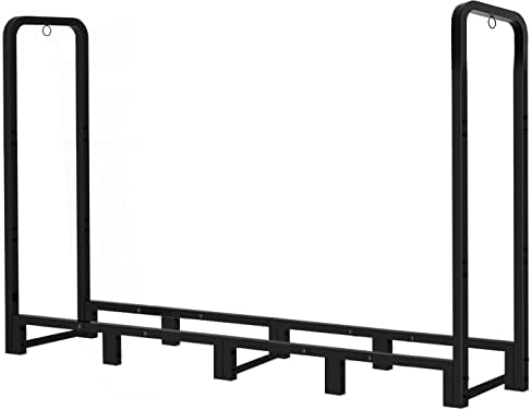 8ft Outdoor Firewood Rack, Upgraded Heavy Duty Logs Stand Stacker Holder for Fireplace - Metal Lumber Storage Carrier Organizer, Bright Black