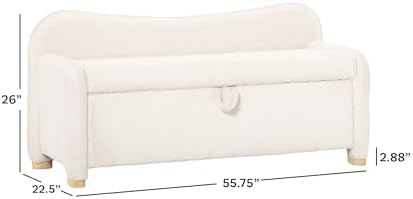 Walker Edison Chantelle Modern Contemporary Curved Upholstered Bench with Storage, 56 Inch, Ivory Bouclé