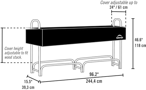 ShelterLogic 8' Adjustable Heavy Duty Outdoor Firewood Rack with Steel Frame Construction and Water-Resistant Cover