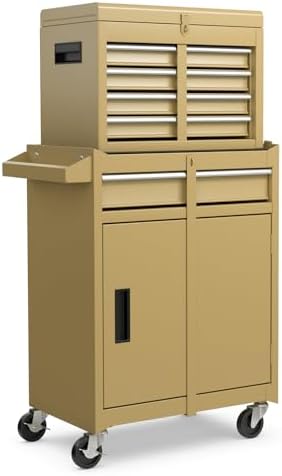 IRONMAX 2-in-1 Detachable Rolling Metal Tool Chest, 5 Drawers, Sand Yellow