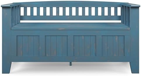 SIMPLIHOME Acadian 48" Wide Solid Wood Storage Bench in Coastal Blue