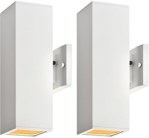 wowlite White Square Outdoor Wall Sconces, Dusk to Dawn, Up & Down, 2 Pack