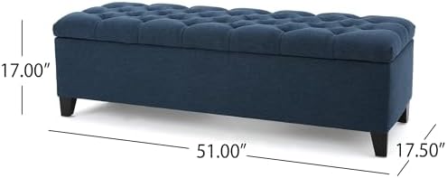 Fabric Storage Ottoman Bench, 51" Navy Blue Storage Bench End of Bed, Entryway Bedroom Benchs with Safety Hinges, Button Tufted Ottoman with Storage for Living Room, Entryway and Hallway