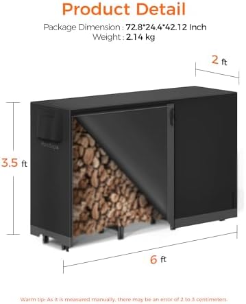 6ft Firewood Log Rack with Cover Outdoor, Heavy Duty Indoor Outdoor Firewood Storage Log Rack with Cover Combo Set Black